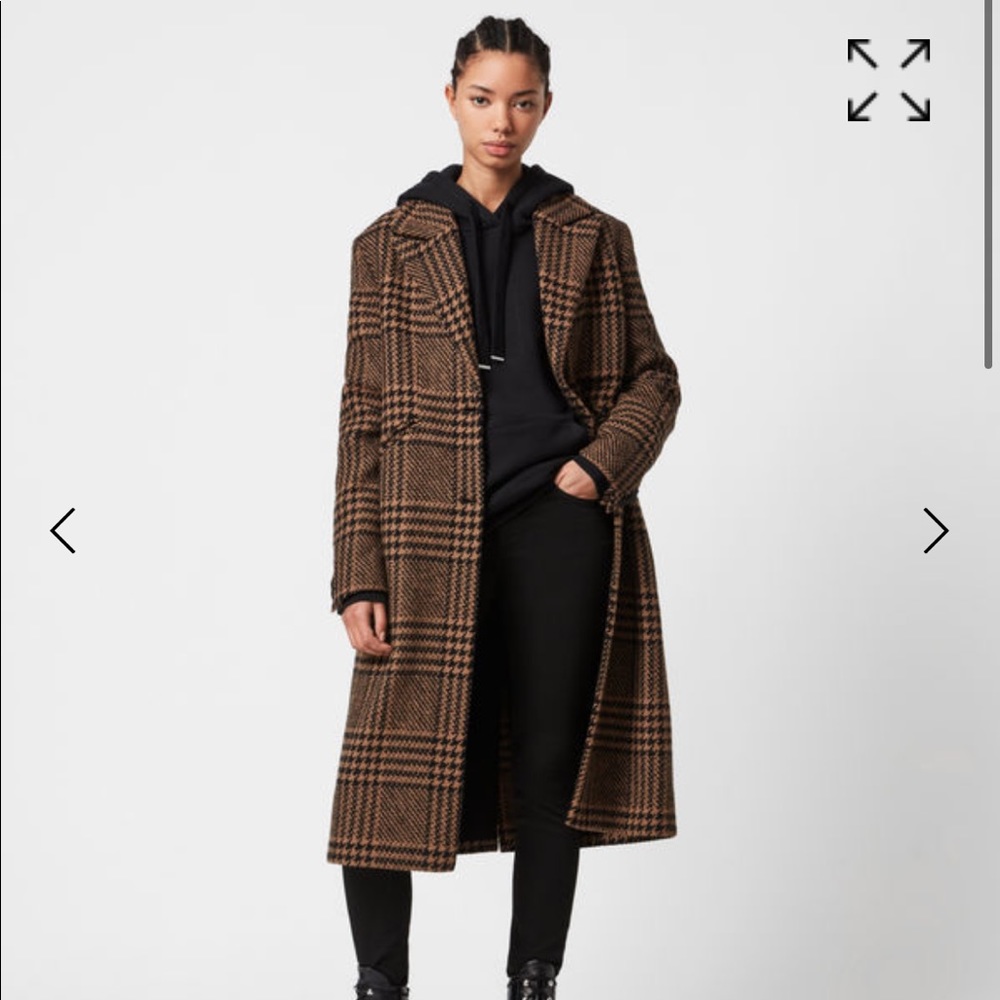 All saints Jette Black & Brown Check Wool Coat
